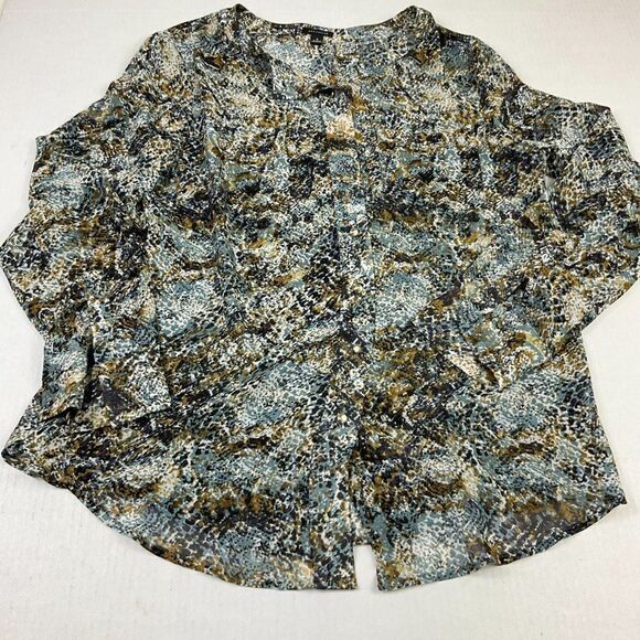 Ann Taylor Button Down Blouse Abstract Print Semi Sheer Long Sleeve Shirt Size 8 - Picture 2 of 12